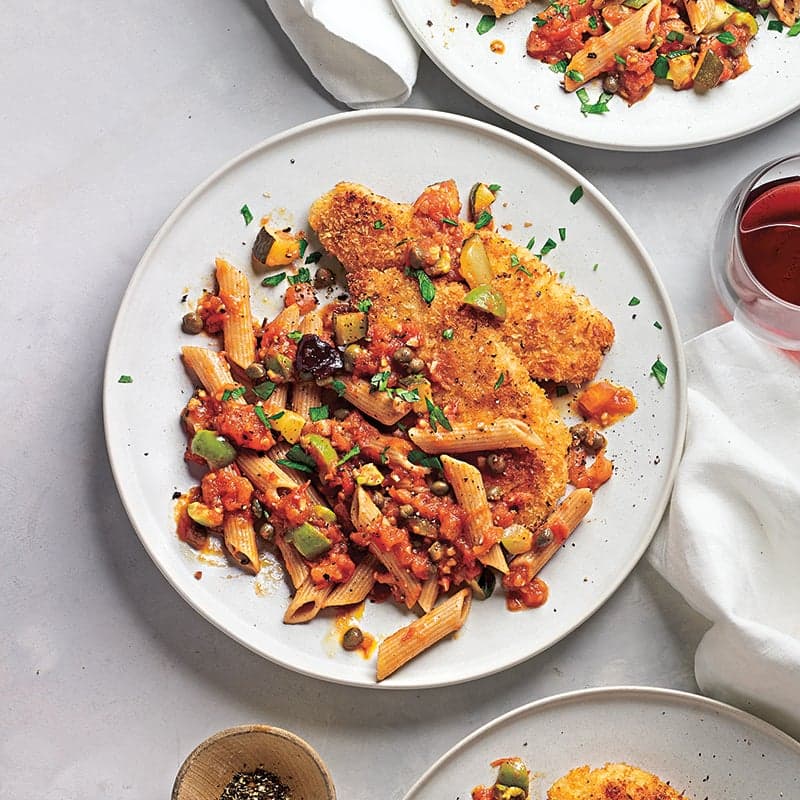 Chicken with Pasta & Puttanesca Sauce