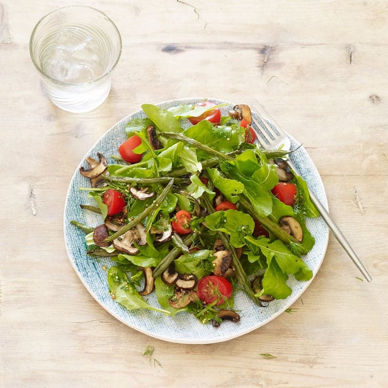 Arugula, roasted green bean & mushroom salad with herb vinaigrette