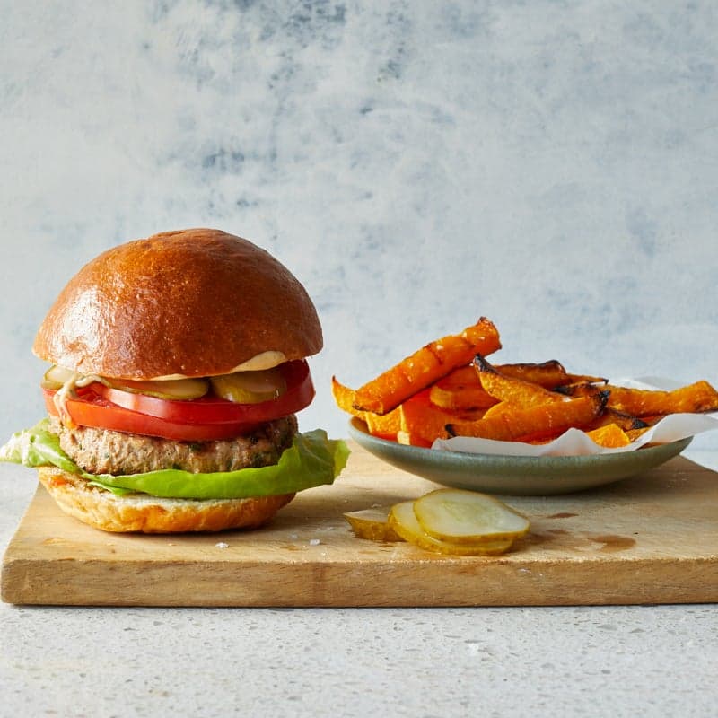 All-American turkey burger with squash fries