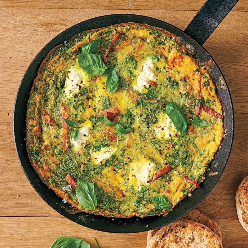 Canadian bacon, herb, and ricotta frittata