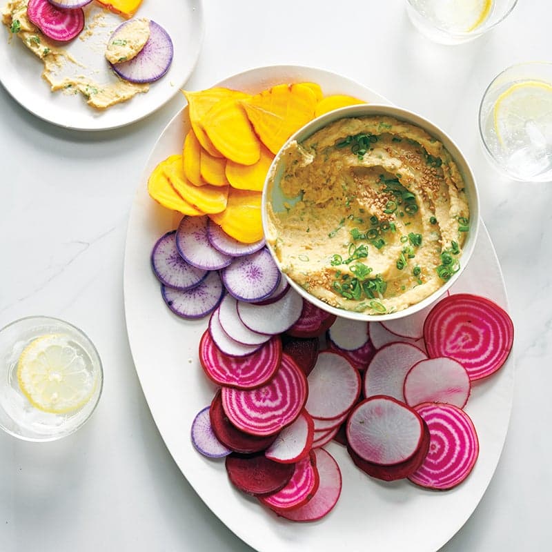 Miso hummus with veggie chips