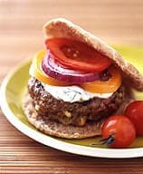 Feta-stuffed turkey burgers with minted-yogurt sauce