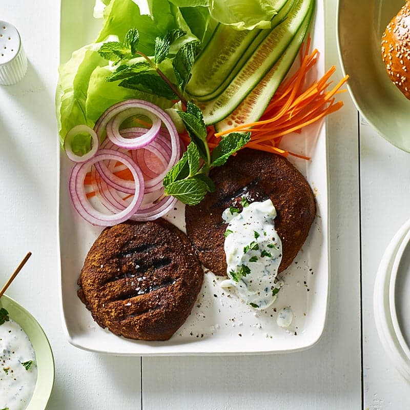 Moroccan spiced portobello burgers with cucumber raita
