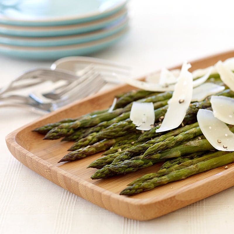Roasted asparagus with shaved parmesan