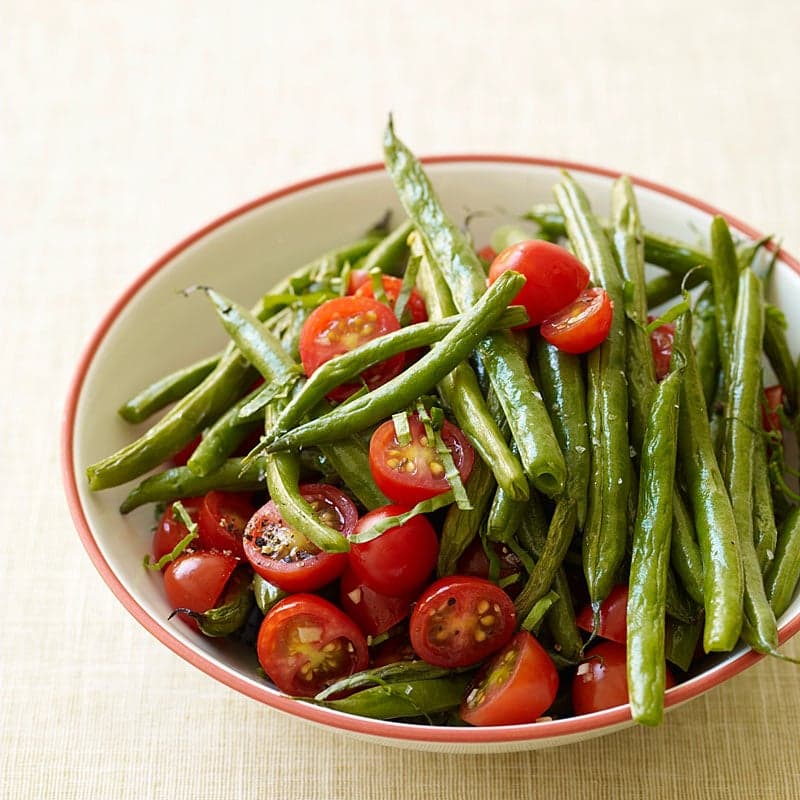 Roasted green beans and fresh tomatoes