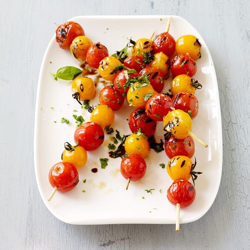 Charred cherry tomato skewers