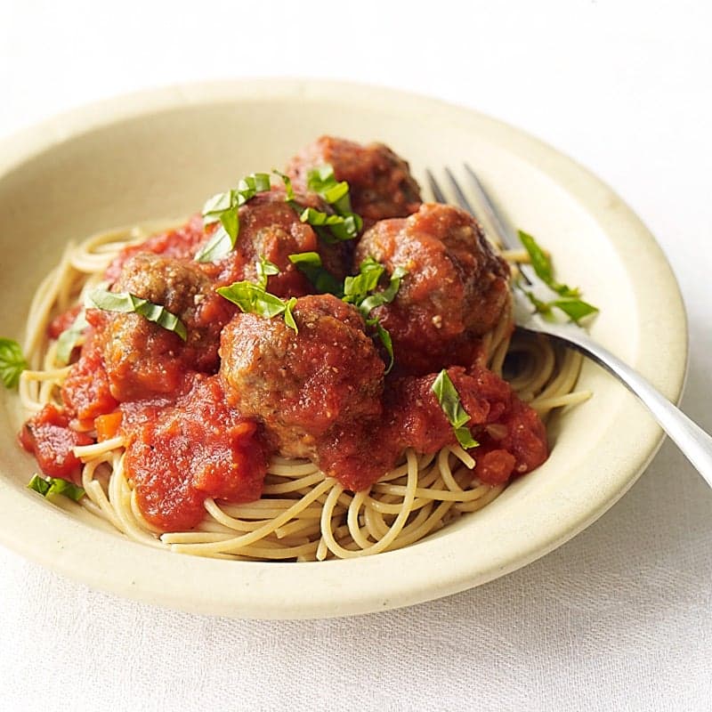 Super–easy spaghetti and meatballs