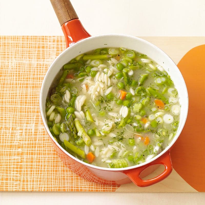 Spring vegetable soup with orzo