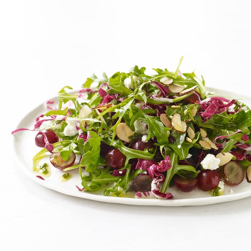 Arugula and radicchio with grapes, goat cheese, and Champagne vinaigrette
