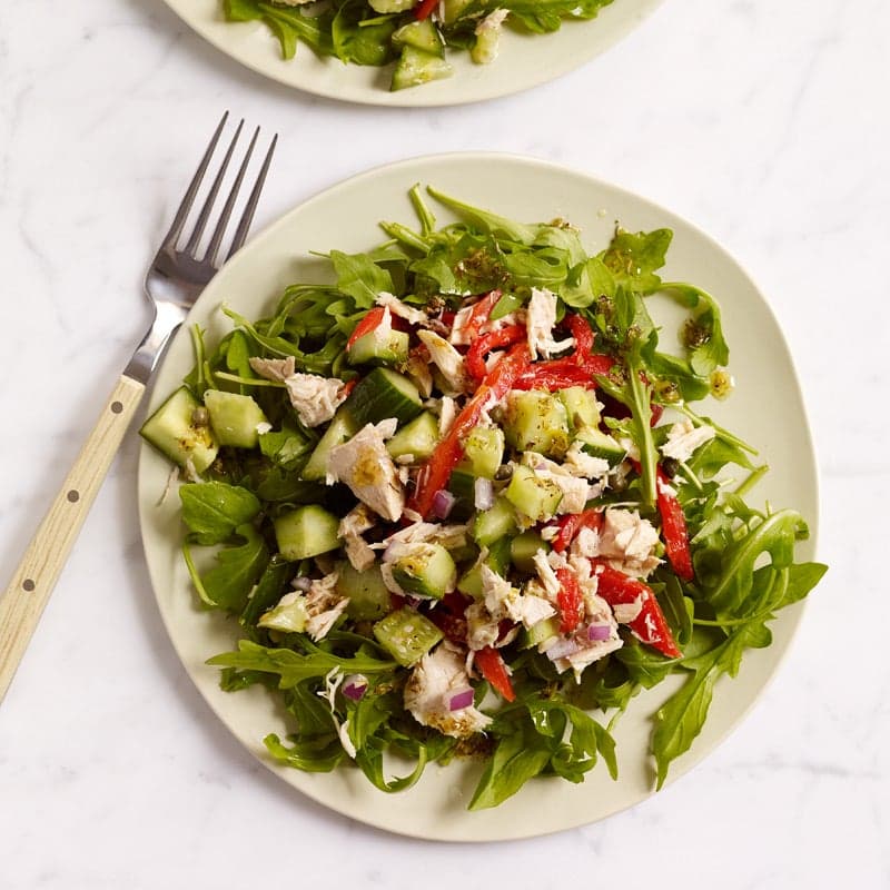 Greek Tuna Salad over Arugula