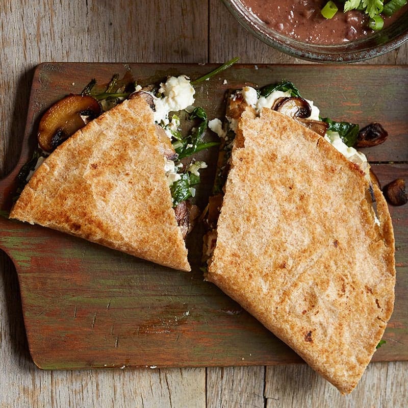 Goat cheese-mushroom quesadillas with chipotle cream