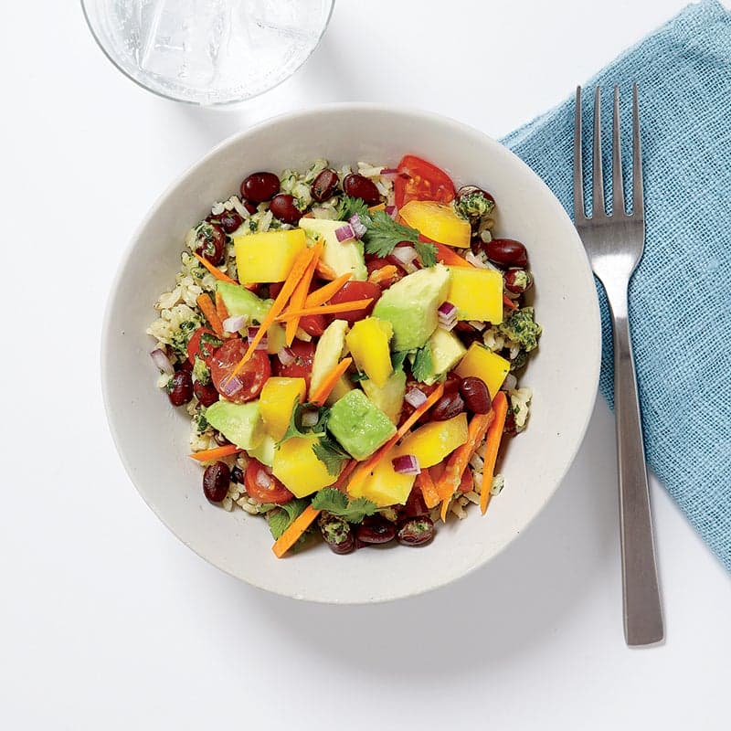 Brown rice-veggie bowls with ginger-lime dressing