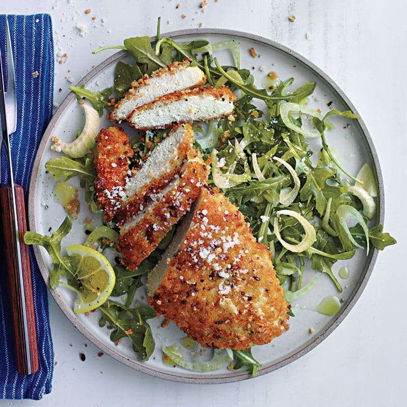 Parmesan chicken with fennel-arugula salad