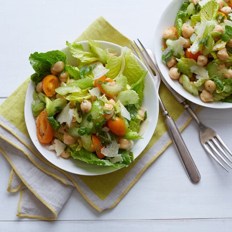 Marinated celery, celery leaf, and chickpea salad