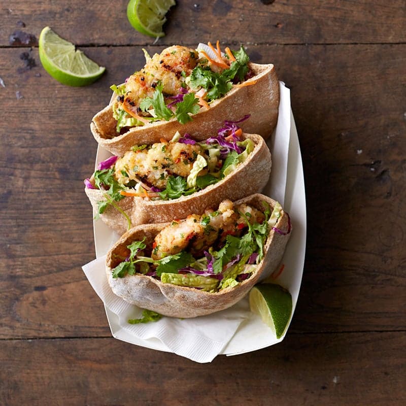 Spiced Shrimp Burgers with Wasabi Slaw