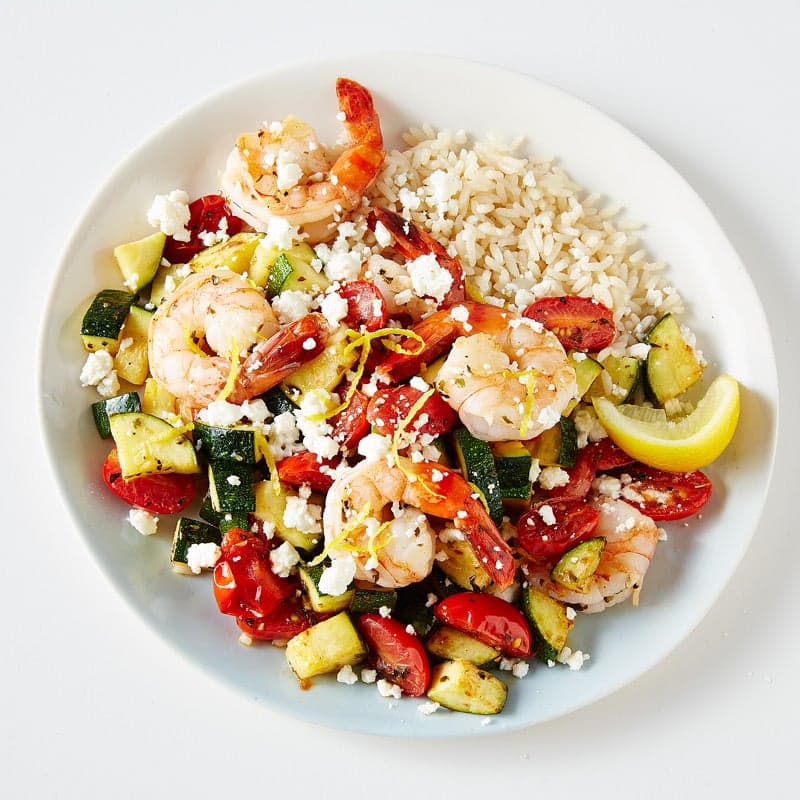 Greek Shrimp and Veggie Sauté with Rice
