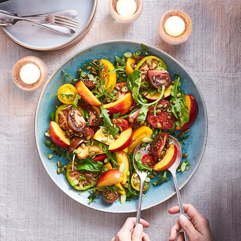 Tomato & Nectarine Salad with Pumpkin Seeds