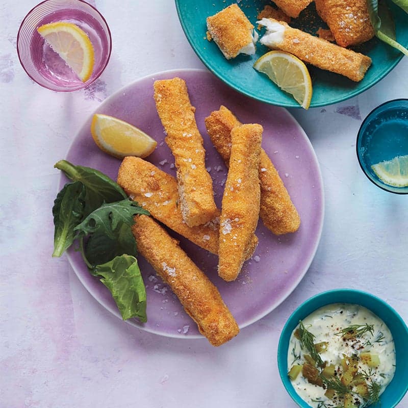 Cornmeal-crusted fish fingers