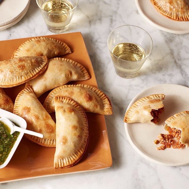 Crispy turkey empanadas with spicy chimichurri sauce
