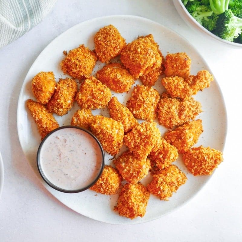 Nacho-Coated Turkey Nuggets with Creamy Salsa Dip