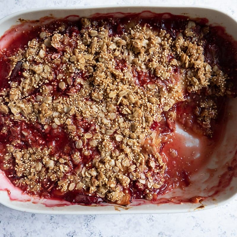 Plum crisp with quinoa-oat topping